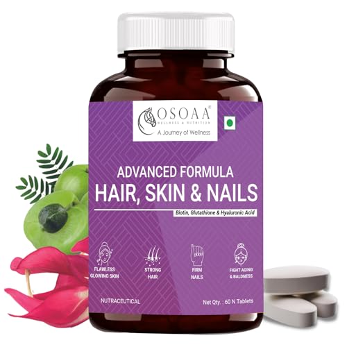 OSOAA Skin & Hair Vitamins (60 Tablets) | | Lab Tested & FSSAI Approved | Contains Biotin, Hyaluroniowth, Glowing Skin & Strong Nails -for Men & Women