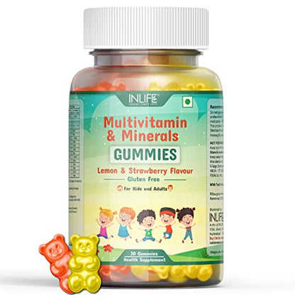 INLIFE Multivitamin Gummies, Daily Gummy Bear Essential Vitamins & Minerals for Healthy Growth - 30 Gummies (Lemon Strawberry)