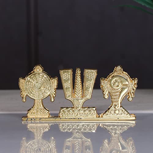 Tirupati Balaji Symbol Stand Shankh Chakra Namah Gold Plating Antique Decorative for Car Dashboard Home & Office Table