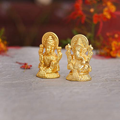 Collectible India Metal Laxmi Ganesh Idol Set - Gold Plated Lakshmi Ganesha Idols Statue