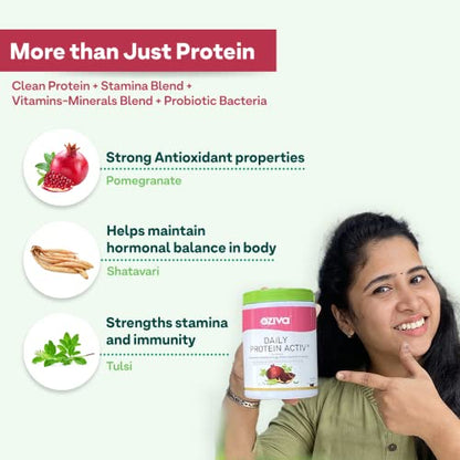 OZiva Daily Protein Activ For Women, For Better Energy, Bone Health & Hormonal Balance, With Clean Protein, Tulsi, 300g