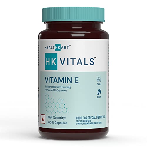 HealthKart HK Vitals Vitamin E Capsules for Face and Hair, Antioxidant Support, Controls Wrinkling, Skin Roughness, 60 Capsules