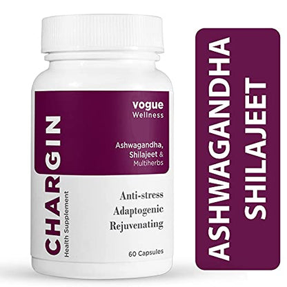 Vogue Wellness - Ashwagandha & Shilajit Capsules | Support in Reduce Stress & Boost Energy For Men |ments | Purest Ashwagandha & Shilajit -60 Capsules