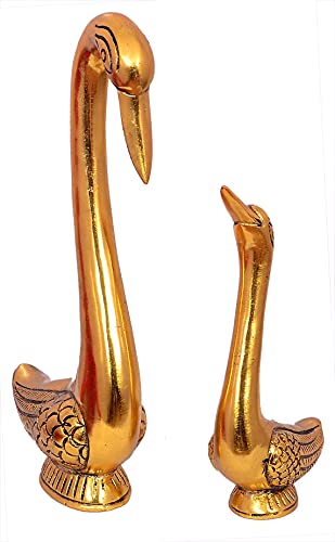 Nexplora Industries Pvt. Ltd. Metal Kissing Duck Showpiece, Height 13 cm, Gold Antique, 2 Pieces