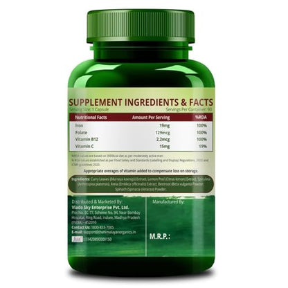 Himalayan Organics Plant Based Iron Supplement With Folate | Boost Energy (90 Capsules)