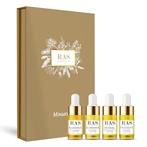 RAS Luxury Oils |Face Elixir Miniatures Serum Set (Pack of 4) | For Skin Brightening, Anti-aging, Skin Clearing Serum, Revival & Rejuvenating