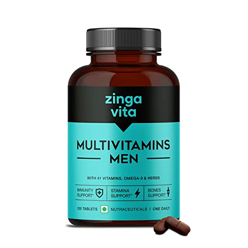 Zingavita Multivitamin for Men - 120 Tablets | 41+ Vitamins, Omega 3 & Essential Blend | 1 Daily