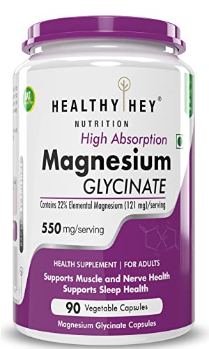 HealthyHey Nutrition High Absorption Magnesium Glycinate, 550mg - 90 Vegetable Capsules