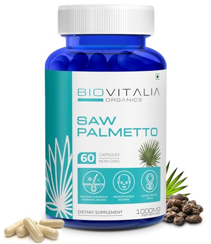 Biovitalia Organics Saw Palmetto Extract Capsules 1000mg Dietary Supplement for Hair Growth | Suppor Natural Support for Men & Women - 60 Veg Capsules