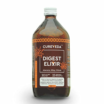Cureveda Herbal Digest Elixir For Digestive Health & Acidity, Fatty Liver tonic for detox (450 ml Syrup)