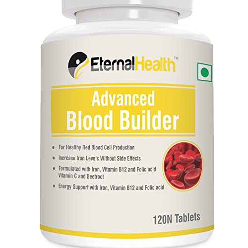 EternalHealth Advanced Blood Builder - Iron Supplement Shown to Increase Iron Levels without Nausea th Iron, Vitamin B12, and Folic Acid - 120 Tablets