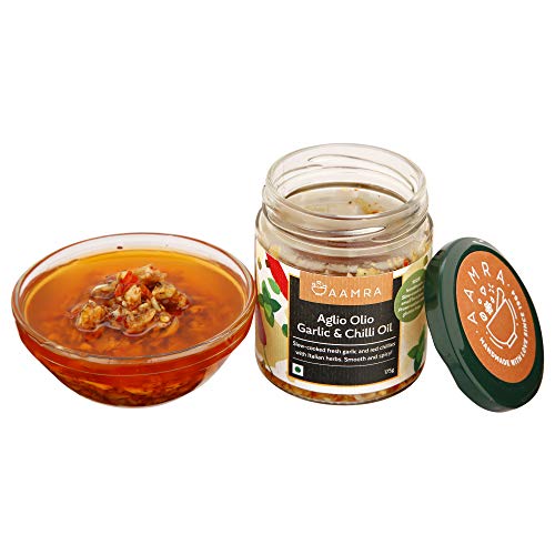 Aamra Gourmet Homemade Aglio Olio Garlic & Chilli Oil, No Artificial Preservatives, Gluten-Free- 175 Gms