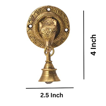 The Advitya Elephant Trunk-Shaped Brass Door Hanging Bell | Antique Finish Ganesh Ghanti | Elephant Face Temple Bell | 3.3 X 3.3 Inch