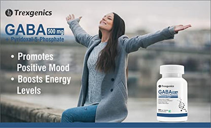 Trexgenics GABA (Gamma aminobutyric aicd) 500mg, Pyridoxal 5 Phosphate 1 mg, Neurotransmitter, Stress, Sleep Support (60 Veg Capsules)