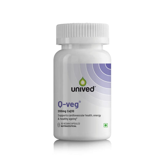 Unived Q-Veg, Natural Fermented CoEnzymeQ10 for Heart Health & Potent Anti-oxidant Activity, Highly lable with Piperine, 200mg Elemental CoQ10-30 caps