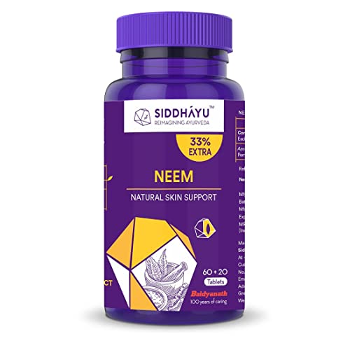 Siddhayu Neem Tablet (From the house of Baidyanath) | Natural Skin Support | Blood Purifier Anti Acne and Pimples | (60 + 20 Tablets Free)