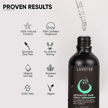 Lavister Advanced Hair Growth Serum - Control Hair Fall in 1 Week - Triple Action on Hair with Anaga Formula - Hair Growth Serum for Men & Women 50 ml