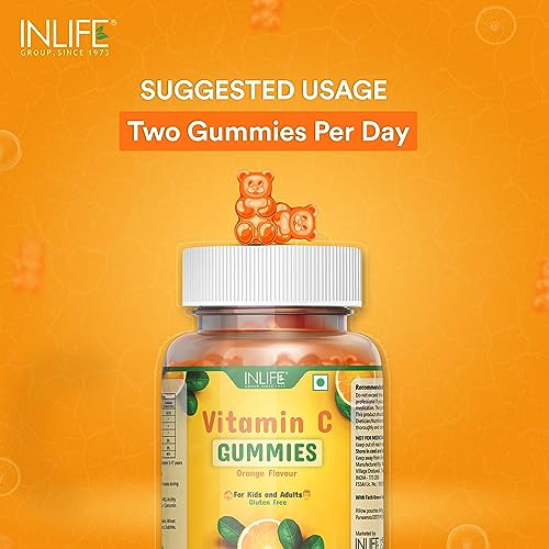 INLIFE Vitamin C Gummies for Kids Teens Men & Women, Daily Essential Supplements for Immunity Boosteir Care, Collagen Builder - 30 Gummies (Pack of 1)