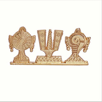 Tirupati Balaji Symbol Stand Shankh Chakra Namah Gold Plating Antique Decorative for Car Dashboard Home & Office Table