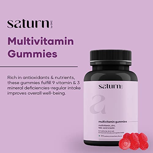 Saturn by GHC Multivitamin Gummies Promotes Thick Hair & Restores Skin Glow | Paraben, SLS-Free, Sulphate-Free & 100% Vegan (30 Gummies)