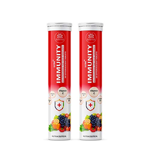 ULTRAVEDA™ Nutrition Ultra Immunity™ Best Multivitamin Effervescent Tablets Vitamin C, E, D, B1, B6, B12, Zinc & Calcium (Pack of 2)