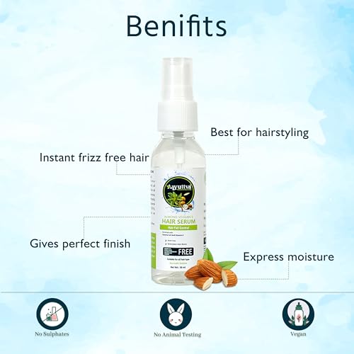 Aayuttva Almond Vitamin E Hair Serum for Hair Fall control and Frizzy Hair | Enriched with Coconut oil and Vitamin E – 50 ML
