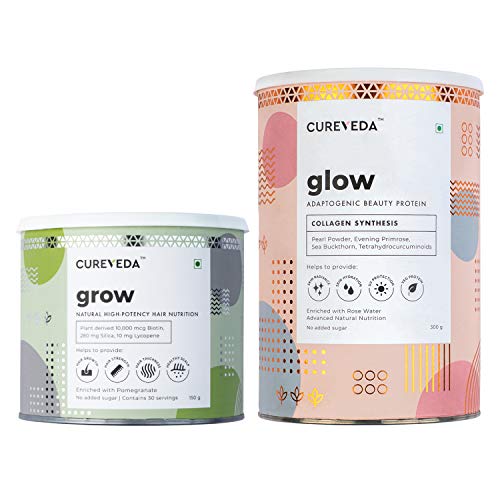 Cureveda Collagen powder and Plant based Biotin 10000 mcg, Hair Growth For Men & Women (300 gm, 150 gm)