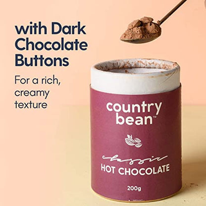 Country Bean Classic Hot Chocolate, 200G, 60% less sugar, enjoy hot or cold, perfect Diwali gift