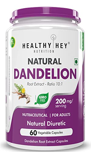 HealthyHey Nutrition Dandelion Root Extract - Natural - 10:1 Ratio - Natural Diuretic & Support Digestion, 60 Vegetable Capsules