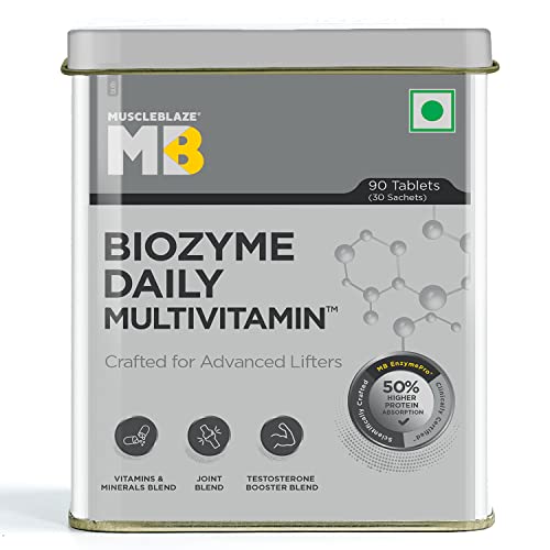 MuscleBlaze Biozyme Daily Multivitamin, 90 Tablets, 5-in-1 Supplement with Vitamins, Minerals, Joint®, for Higher Energy & Improved Performance Levels