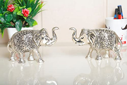 Elephant Metal Statue Small Size Silver Polish 2 pcs Set for Showpiece Enhance Your Home,Office Showpiece Figurines