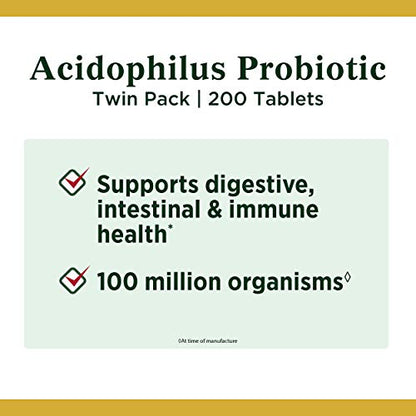 Nature's Bounty Probiotic Acidophilus, 100 Tablets, Pack of 2 (Packaging May Vary)