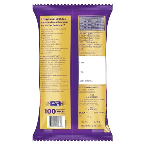 Cadbury Choclairs Gold Candy, 520 g (100 Candies)