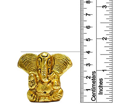 Metal Ganesh Idol, Handmade Small Ganpati Statue Murti, Diwali Gift Items (Golden, 4 CM Height)