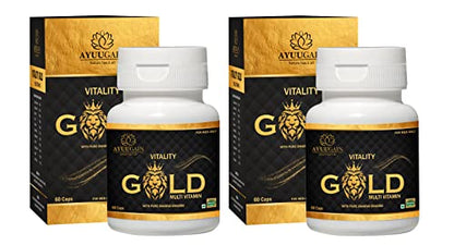 Ayuugain Vitality Gold Multivitamin Capsule for Men with Swarna Bhasma, Kesar, Shilajit, Makardwaj, y, Vitality, Power, Stamina, Endurance - Pack of 2