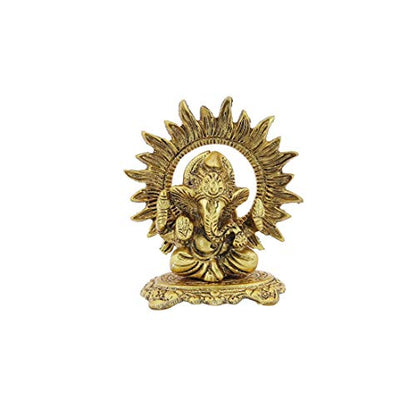 Handicrafts Paradise Aluminium Metal Small Ganesha Statue Sitting Idol Sculpture for Good Luck Success (4 Inches, Gold)