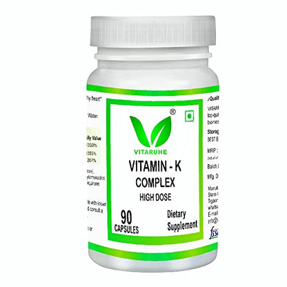 VITARUHE® Vitamin K Complex, High Dose K1 + K2 Menaquinone High Strength & Vegan (MK4 +MK7), 90 Caps Bioavailability, Supplement Without Additives (2)