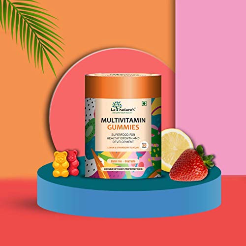 La Nature's Multivitamin Gummies with Essential Nutrients (Vitamin A, C, D, E, B12) for Kids- Lemon & Strawberry Flavour - 30 Gummy