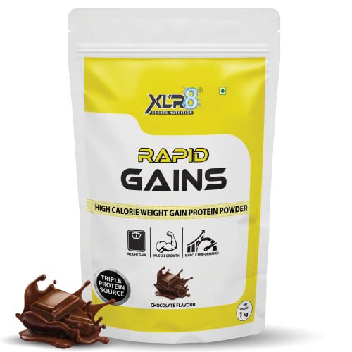 XLR8 Rapid Gains high protein and high calorie formula for Mass and Weight Gain with 11 Essential Vitamins (Chocolate, 1Kg)
