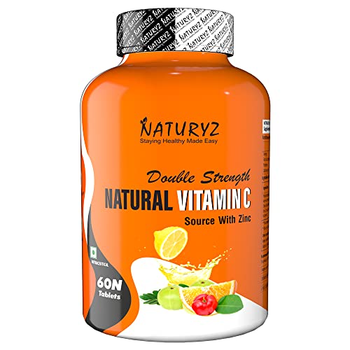 Naturyz Double Strength Natural Vitamin C & Zinc Supplement 1250 mg with Amla, Acerola Cherry, Citrummunity Support & Skincare (60 Vegetarian tablets)