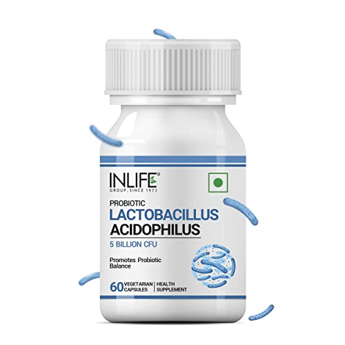 INLIFE Probiotic Lactobacillus Acidophilus 5 billion CFU | Gut Health Supplement for Men Women | Digestive Health, Immunity Booster - 60 Veg Caps