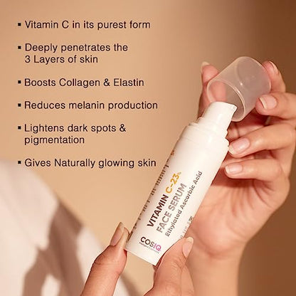 CosIQ 23% Vitamin C Face Serum for Glowing Skin | Highly Stable | Brightening Vit C Formula For Men and Women | 30ml