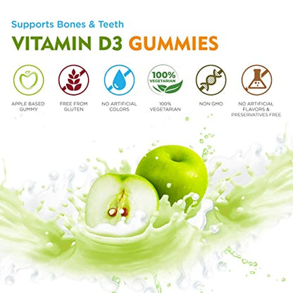 British Biologicals - Sirus Vitamin D3-60 Gummies for Women & Men - Supports Immunity, Bones, Teeth, Nervous System - Gluten Free - Green Apple Flavor