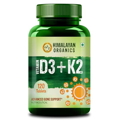 Himalayan Organics Vitamin D3 600 IU + K2 as MK7 Supplement | Supports Stronger Immunity & Bone & He Healthy Heart For Men And Women - 120 Veg Tablets