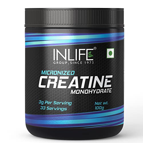 INLIFE Micronized Creatine Monohydrate Powder Supplement, Muscle Repair & Recovery, Pre / Post Workout, 100gm (Unflavoured)