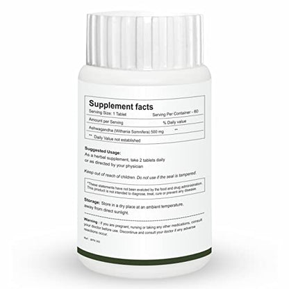 Herb Essential Ashwagandha 500Mg Tablet - 60 Count (Pack of 2)