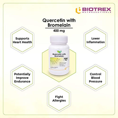 Biotrex Nutraceuticals Quercetin with Bromelain 400mg - 60 Veg. Capsules, Quercetin with Bromelain Dy Supplement for Healthy Immune System (Pack of 2)