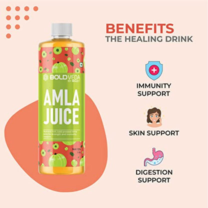 Boldfit Boldveda Pure Natural Amla Juice - Rich Source of Vitamin C - Helps with Immunity Boost, Supports Skin Health, Digestion - 1 Litre