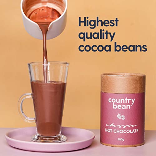 Country Bean Classic Hot Chocolate, 200G, 60% less sugar, enjoy hot or cold, perfect Diwali gift