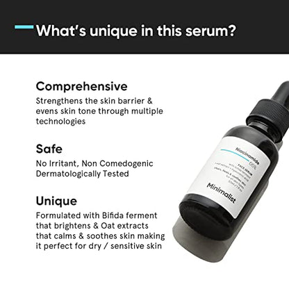 Minimalist 5% Niacinamide Face Serum for Clear Glowing Skin, Reduces Dullness, Hydrates & Repairs Skin with Vit B3 & Hyaluronic Acid,30 ml